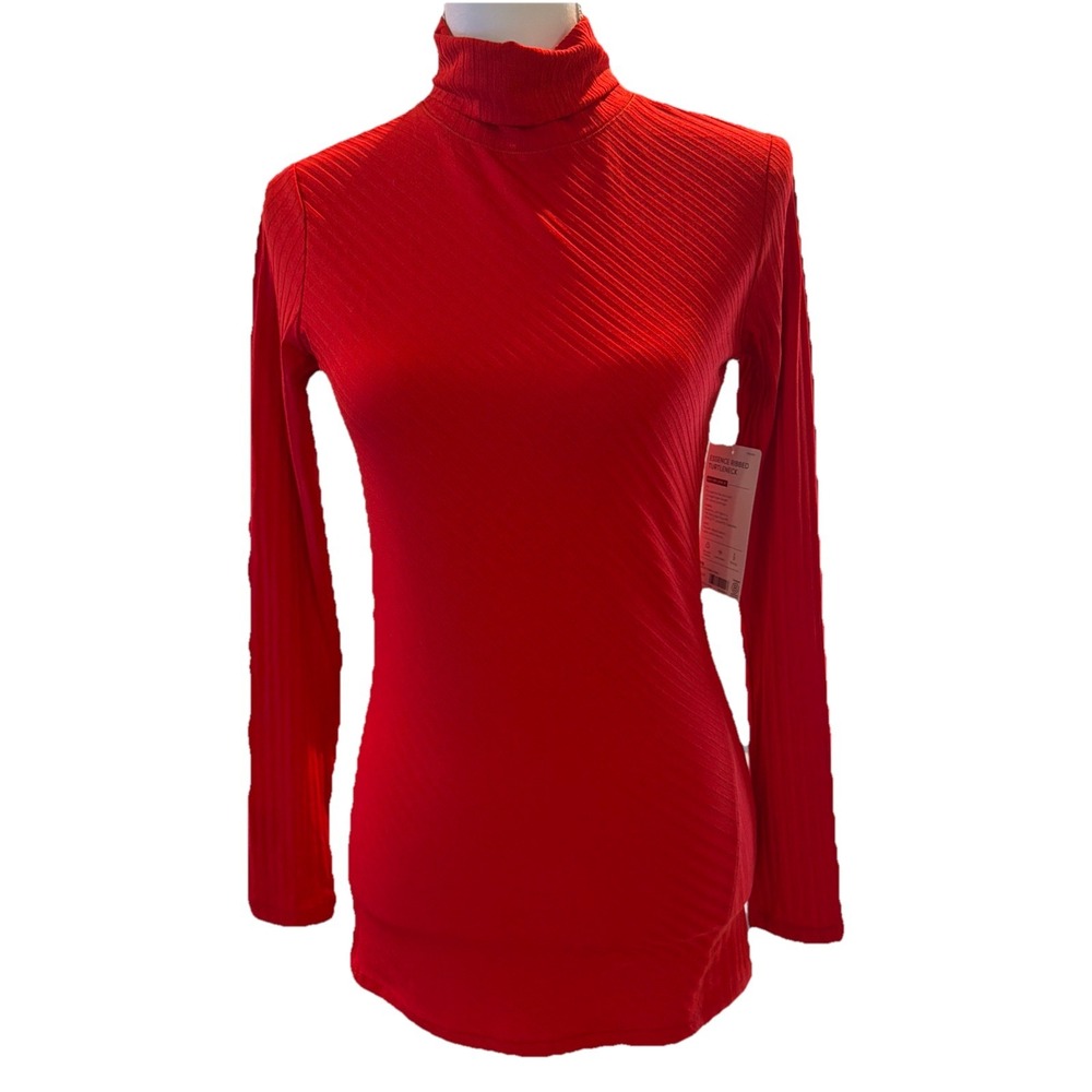 NWT Athleta Essence Ribbed Turtleneck Top Womens XS Red L/S Wicking Unstinkable